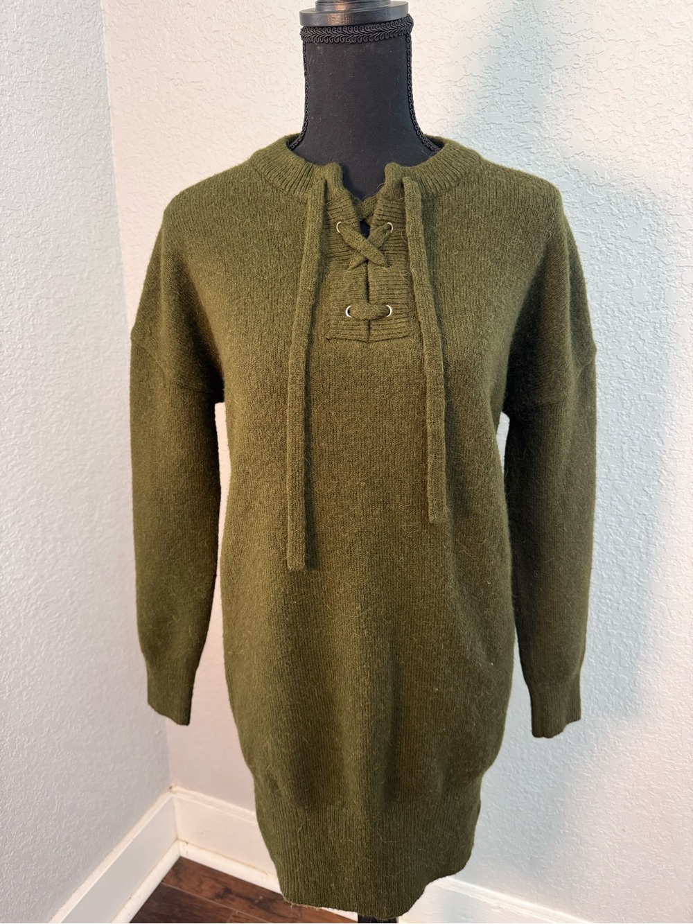 Ruby Moon Olive Lace-Up Knit Sweater Dress